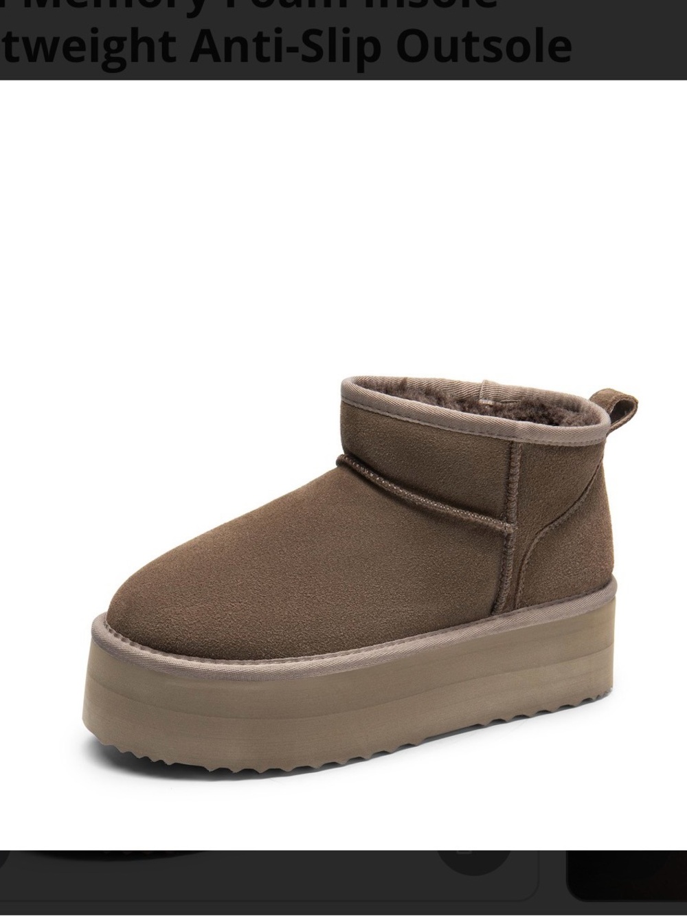Dream Pairs Brown Platform Ankle Bootie with Faux Shearling